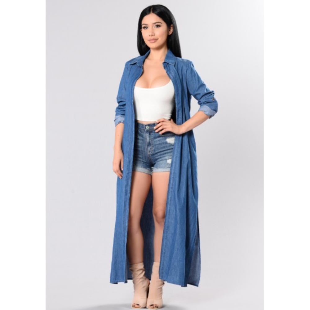 Fashion Nova Denim Chambray Duster Jacket Coat Sm